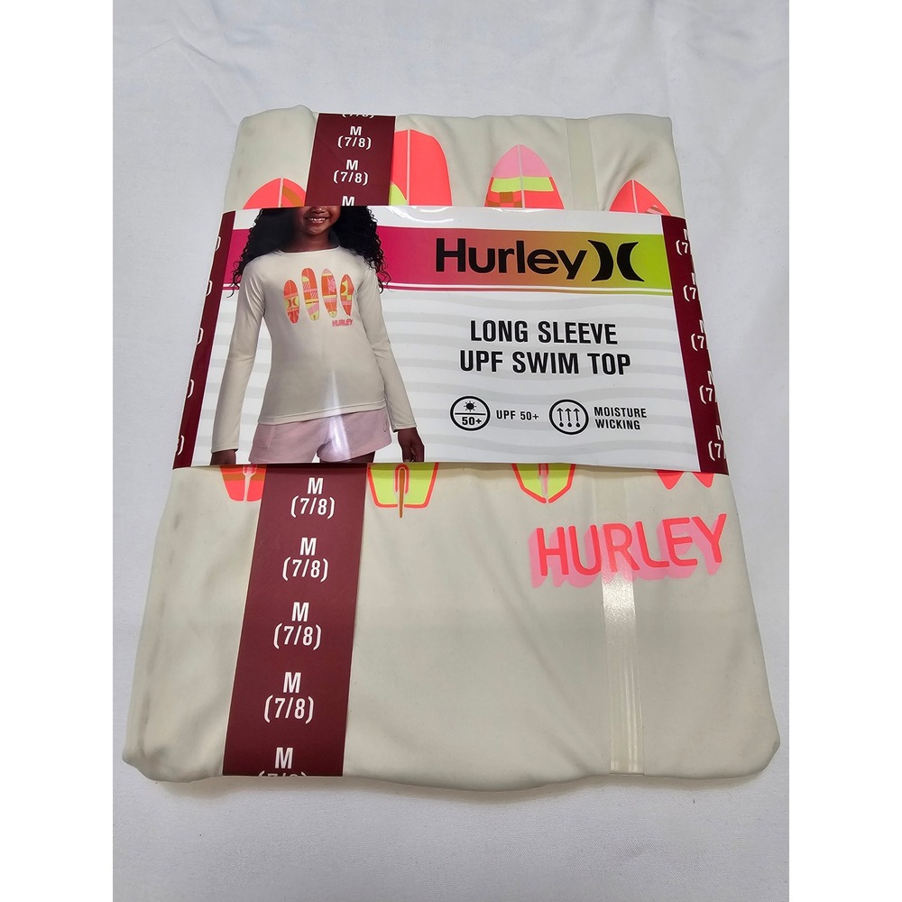 Hurley Girls Long Sleeve UPF 50+ Swim Top Rash Guard Cream Size M 7/8 Surfboards